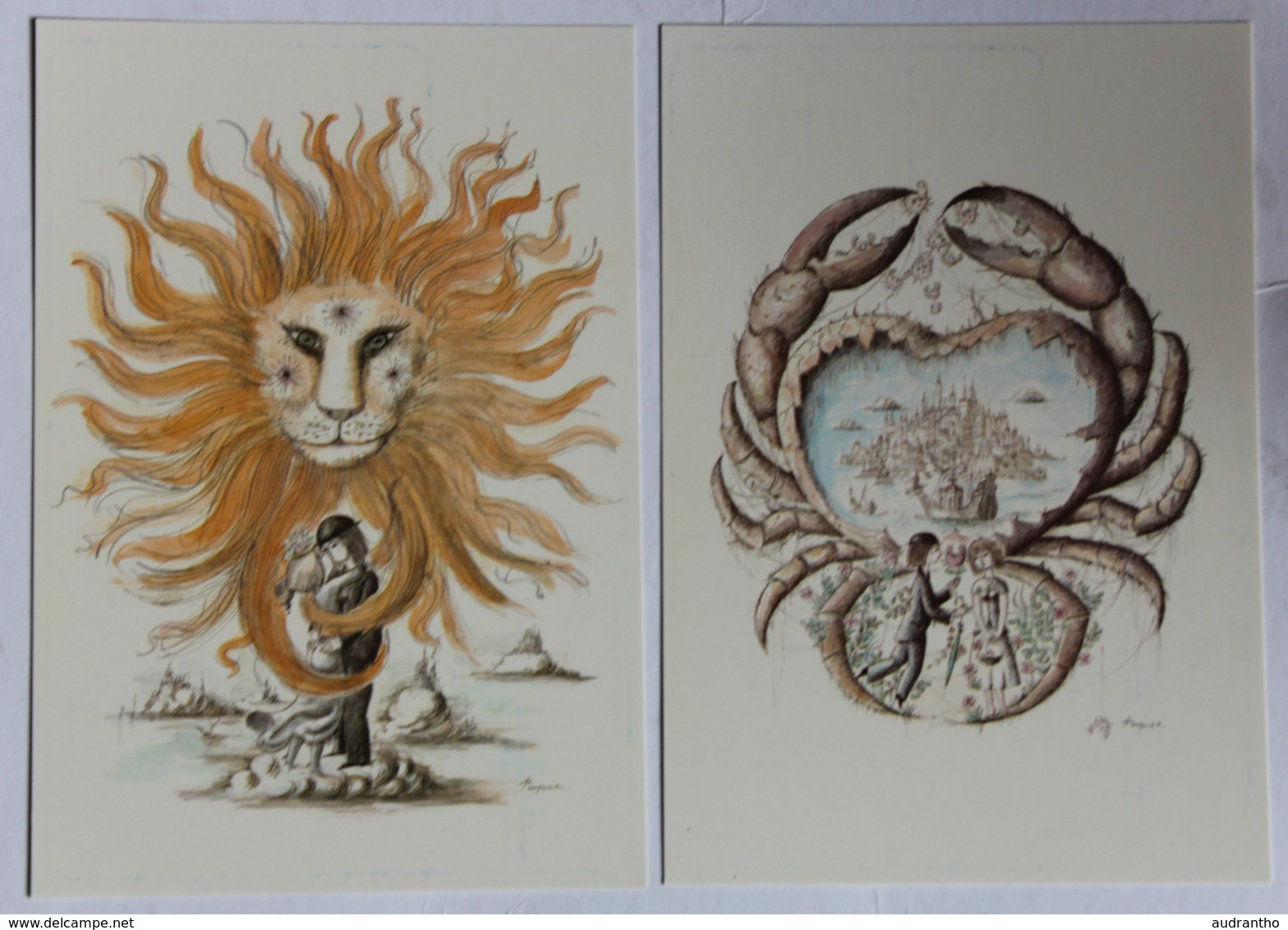 lot de 12 cartes postales illustrateur Peynet les signes du zodiaque astrologie Balance scorpion Lion Cancer
