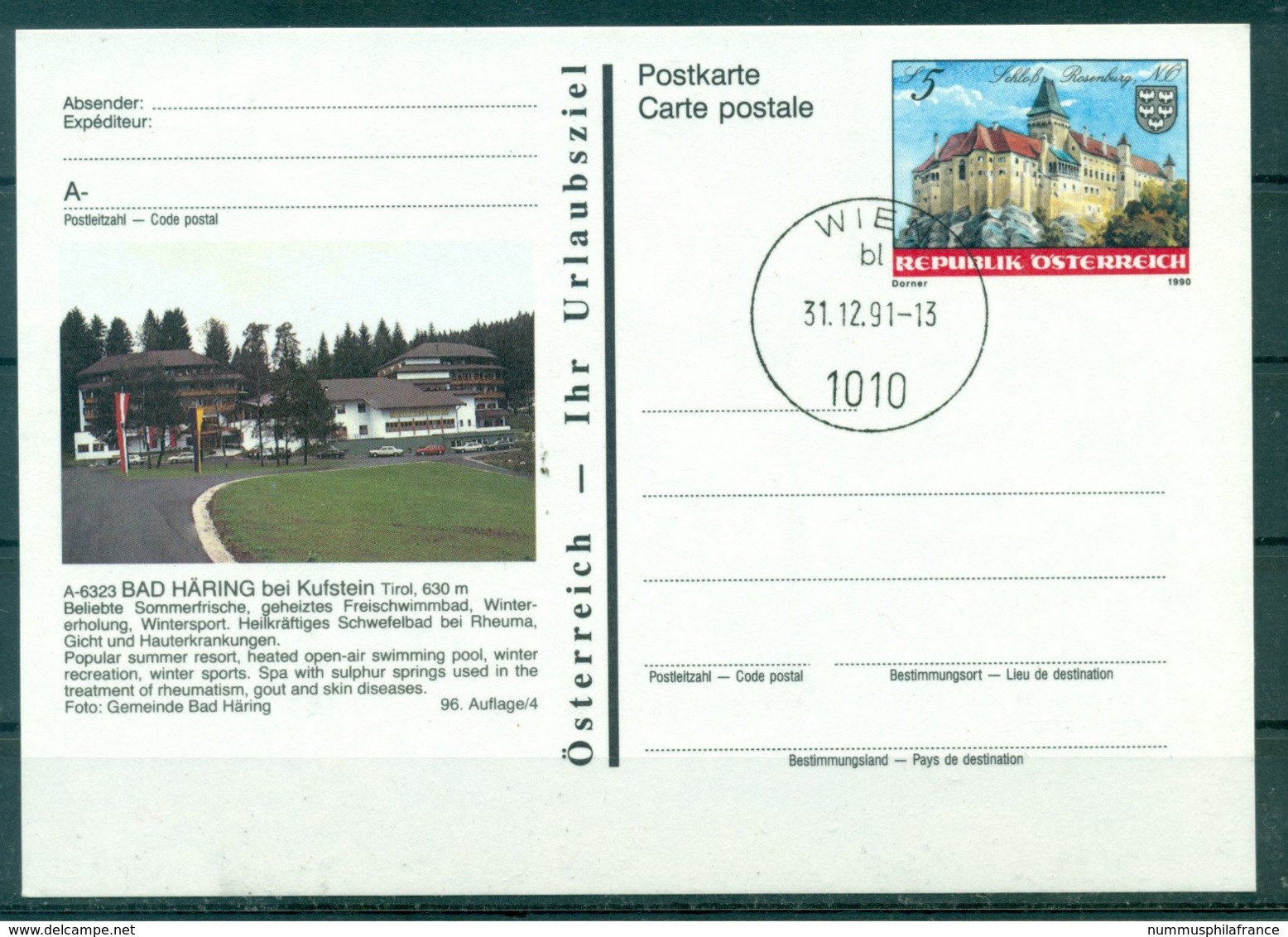 Autriche  1990 - Entier Postal  Bad Haring Bei Kufstein - 5 S - Autres & Non Classés