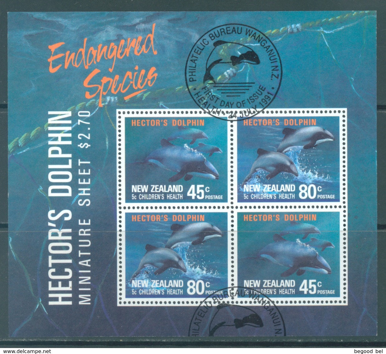 NEW ZEALAND - USED/OBLIT. - 1991 - HEALTH DOLPHIN - Yv Bloc 78 Mi Bl 28 SG MS1622 Sc B140a  - Lot 20594 - Blocs-feuillets