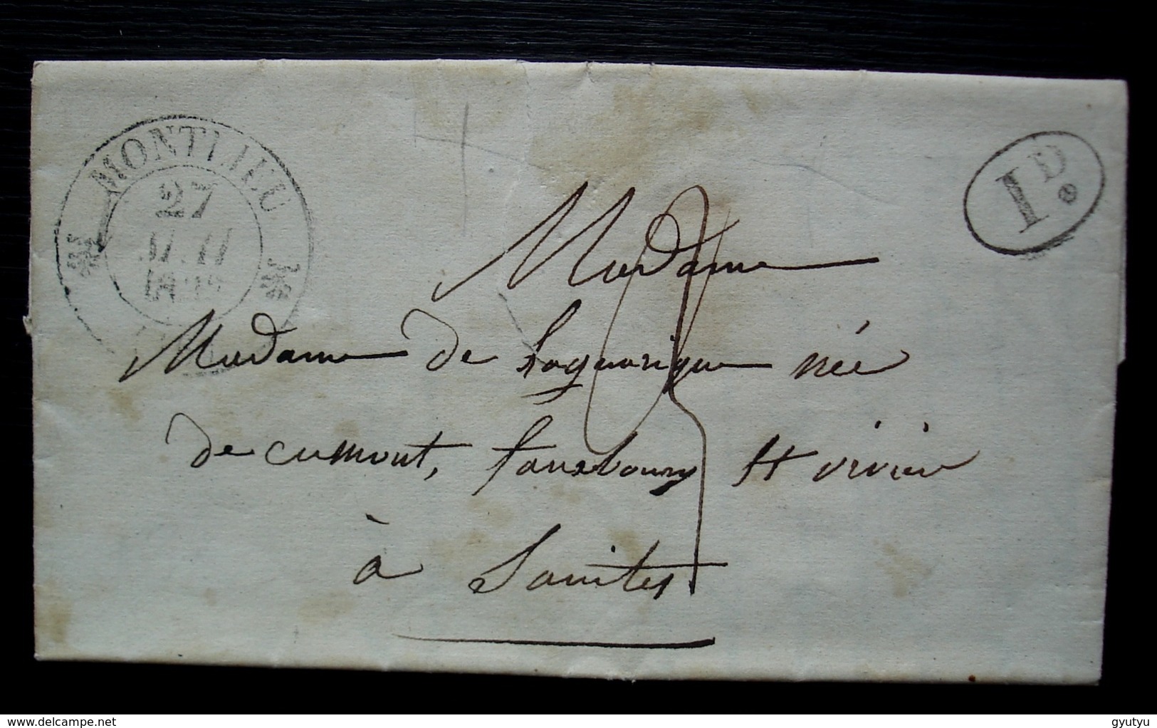 Montlieu Charente (Montlieu La Garde) 1833, Lettre Pour Saintes Avec Décime Rural (de La Barde ?) - 1801-1848: Vorläufer XIX