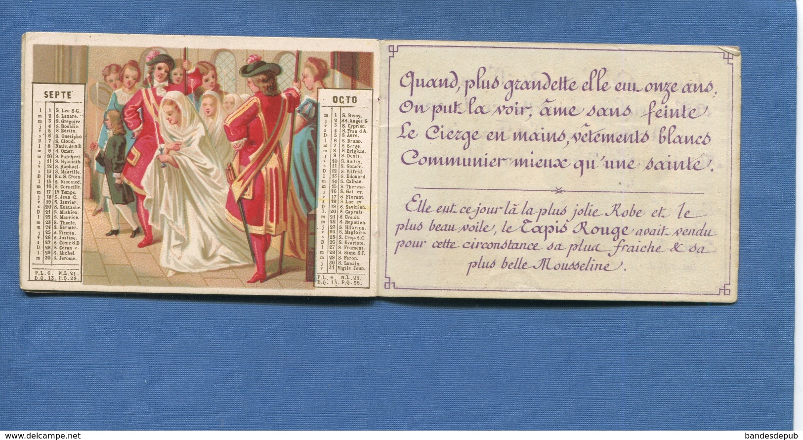 TRES RARE Tapis Rouge Paris calendrier almanach Bognard bébé bapteme petite fille école alphabet communion mariage 1873