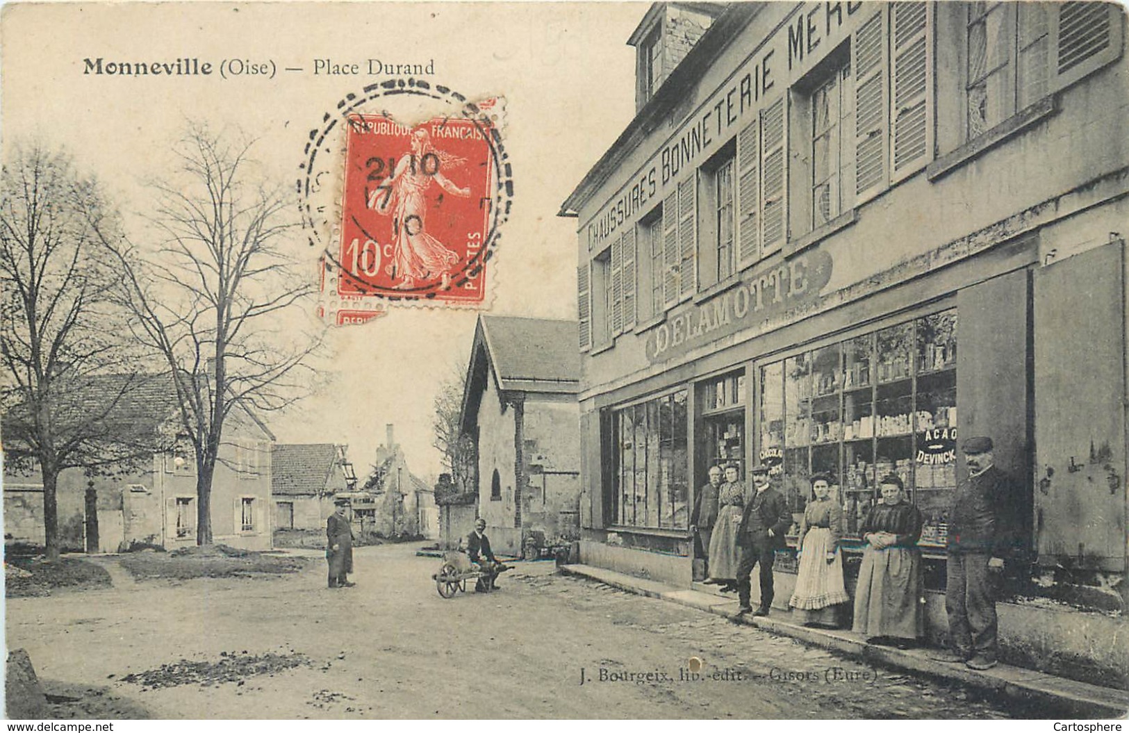 CPA 60 Oise MONNEVILLE Place Durand Delamotte Chaussures Mercerie Bonneterie - Autres & Non Classés