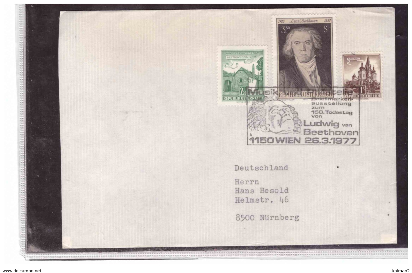 TEM230  -   WIEN  26.3.1977      /    MUSIG U. PHILATELIE  -  150. TODESTAG VON LUDWIG Van BEETHOVEN - Musica