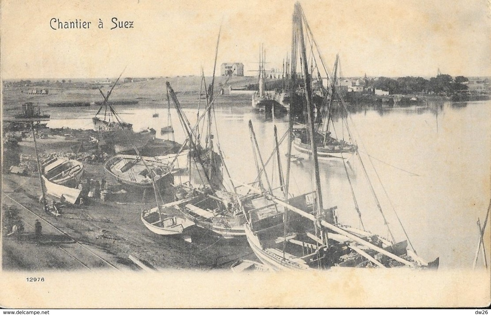 Egypte - Chantier à Suez Au Bord Du Canal, Bateaux, Felouques - Carte N° 12976 Dos Simple - Suez