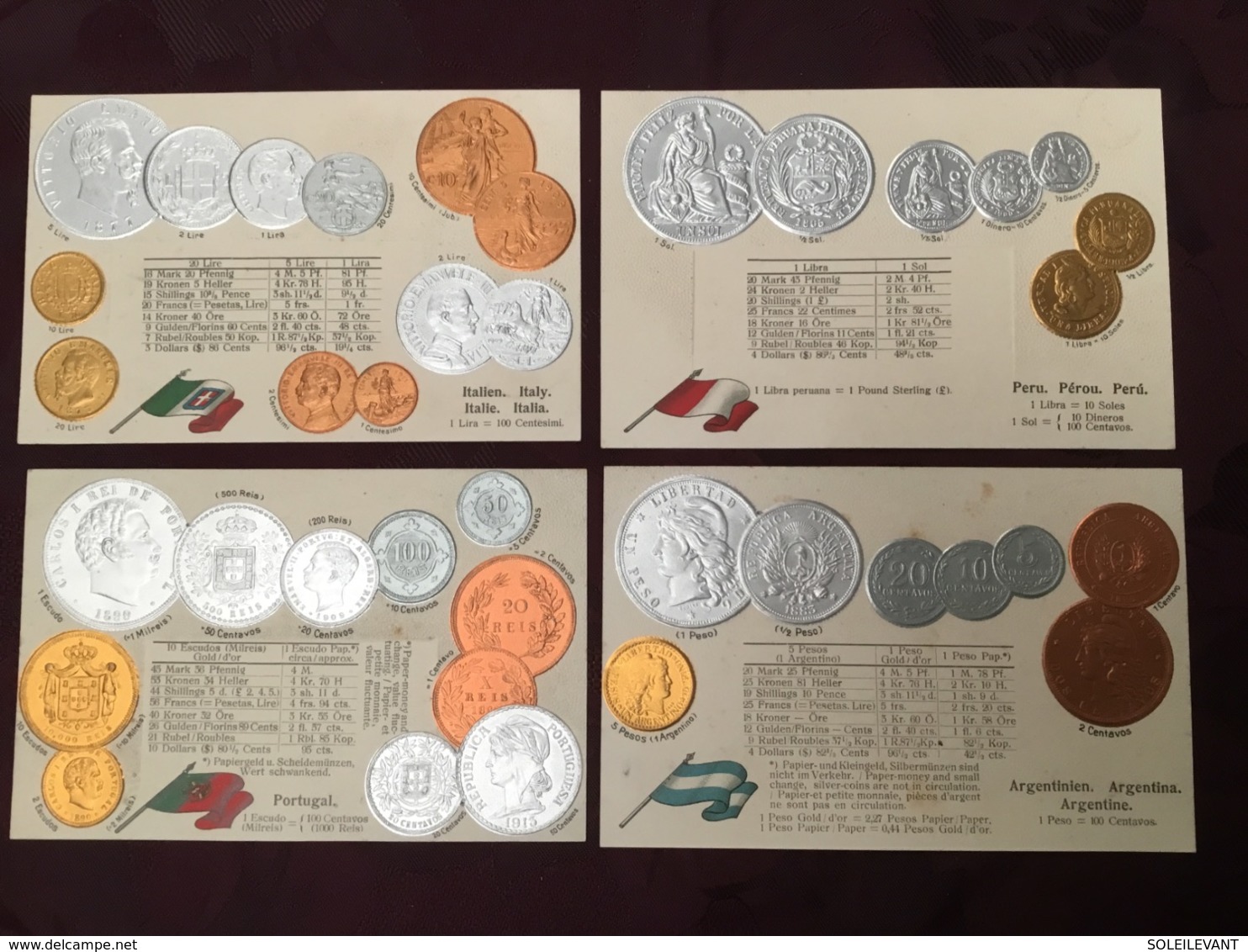 LOT DE 4 CARTES POSTALES MONNAIES.   /79/ - Coins (pictures)