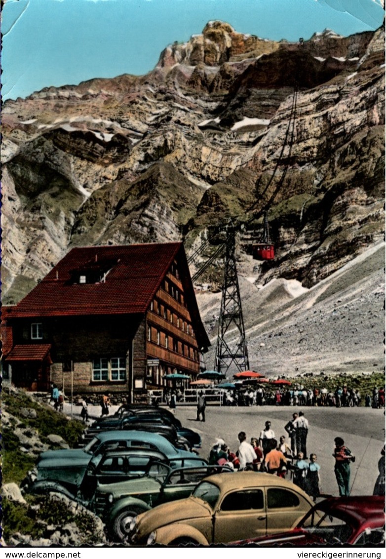 ! Moderne Ansichtskarte, Schweiz, 1958, Säntis Schwebebahn, Schwagalp, Autos, Cars, VW Käfer - PKW