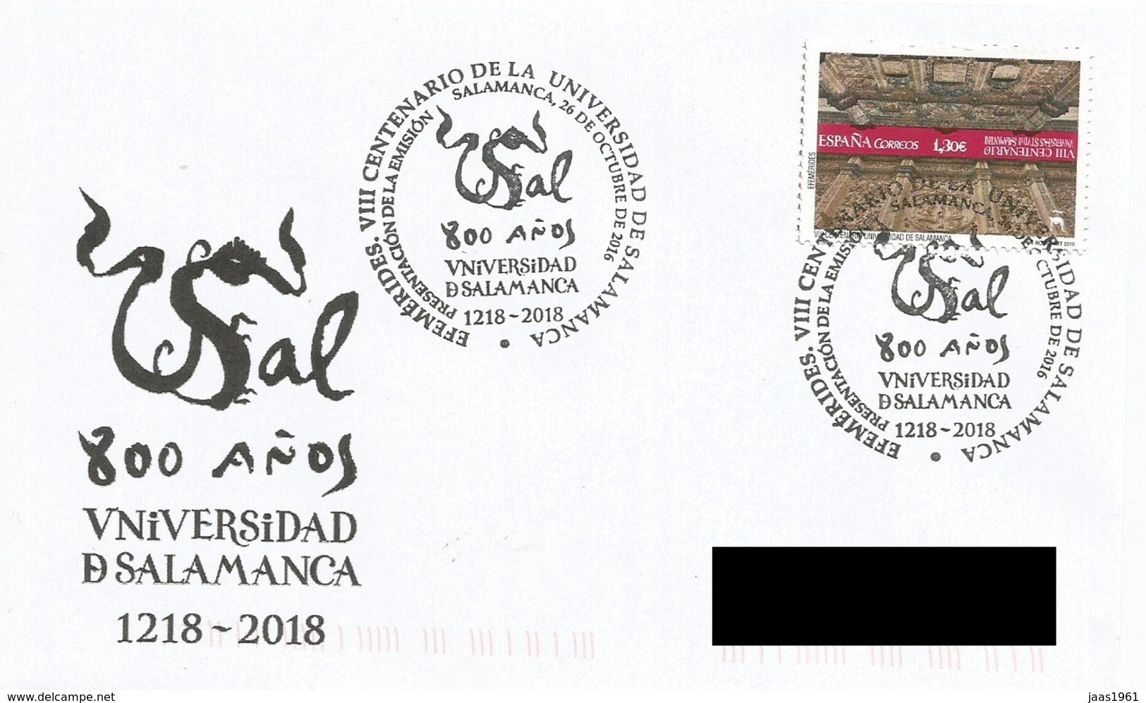 SPAIN. POSTMARK 800th ANNIV. SALAMANCA UNIVERSITY. 2018 - Otros & Sin Clasificación