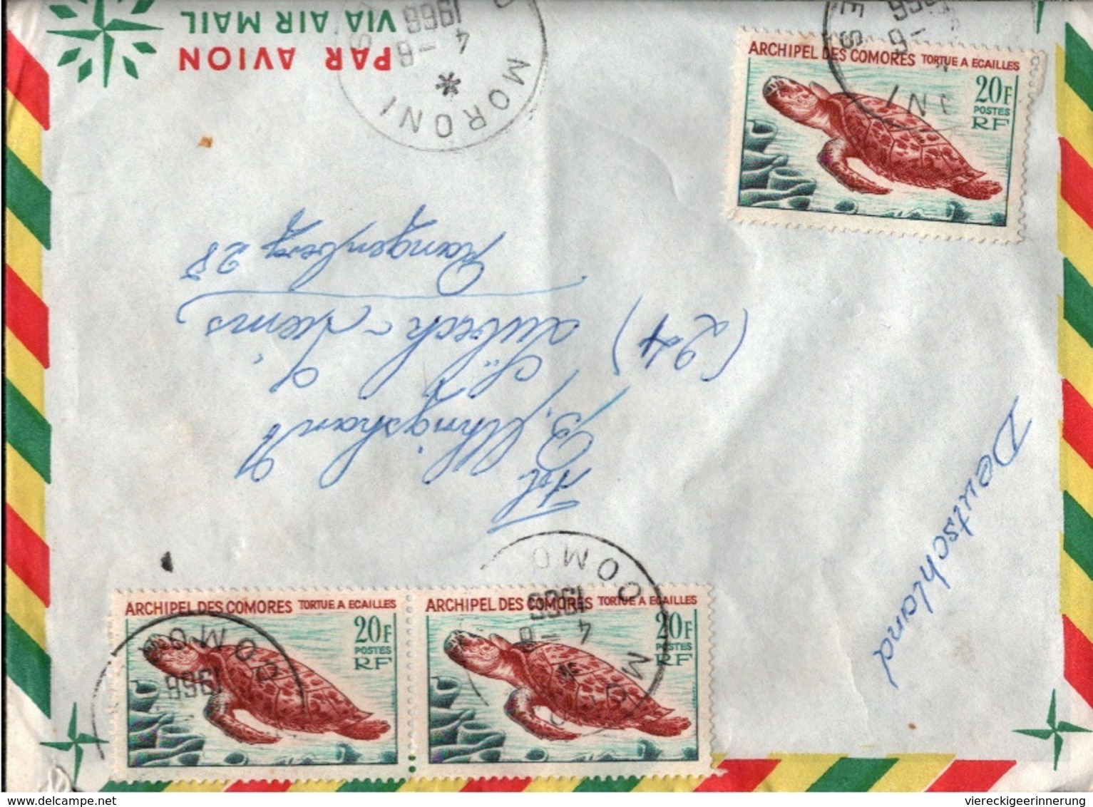 ! 1966 Lettre Moroni, Comores, Tortue, Schildkröte, Mehrfachfrankatur, Komoren - Briefe U. Dokumente