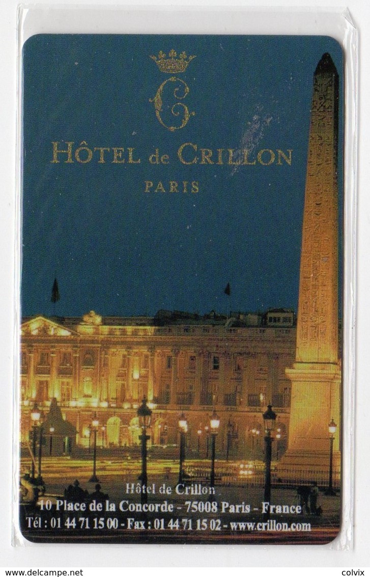 FRANCE CLES D'HOTEL HOTEL CRILLION PARIS PLACE De La CONCORDE - Hotelzugangskarten