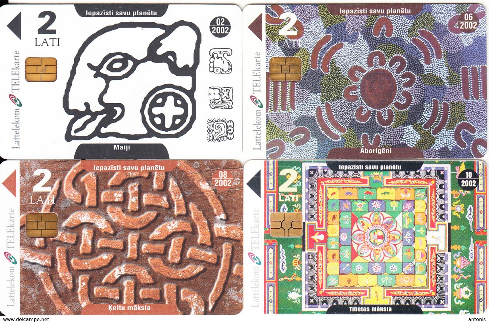 LATVIA - Set Of 4 Cards, Mayan-Aboriginal-Celtic-Tibetan Art, Exp.date 02-06-08-10/02, Used - Collezioni