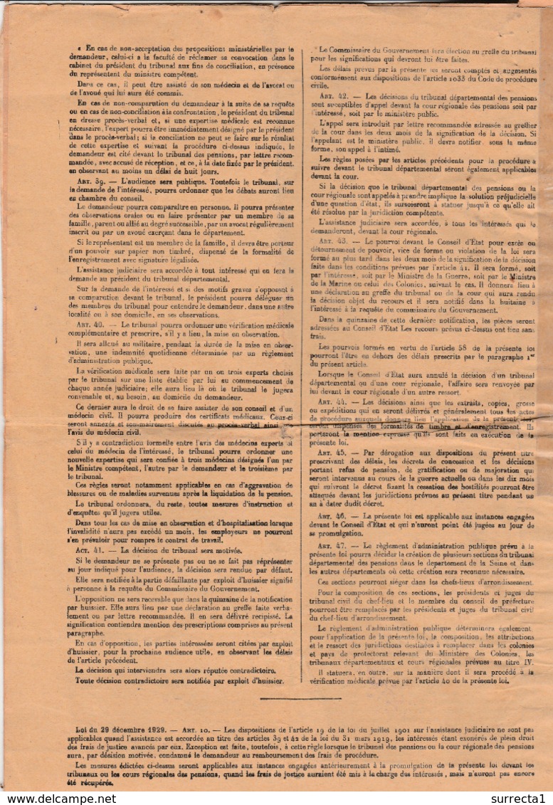 Notification De Pension Pour Soldat Blessé / Classe 1914 / Amputation Cuisse Droite - 1914-18