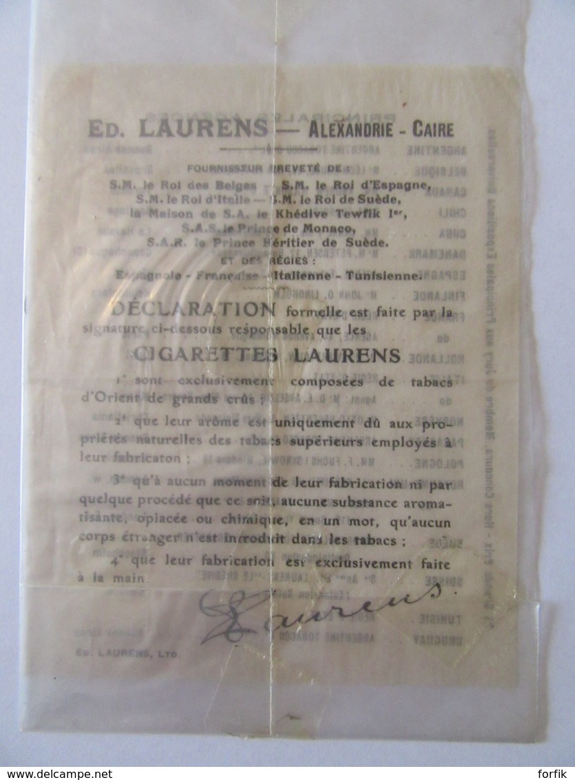 Papier Dépliant Publicitaire Cigarette Ed. Laurens - Alexandrie, Le Caire - Werbung