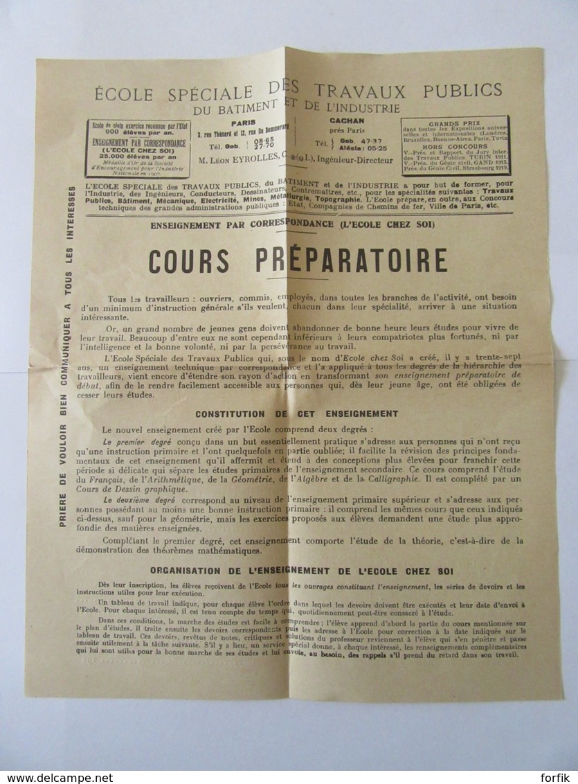 Vieux Papier Publicitaire De L'Ecole Spéciale Des Travaux Publics Pour L'enseignement Par Correspondance - Vers 1920 - Publicidad