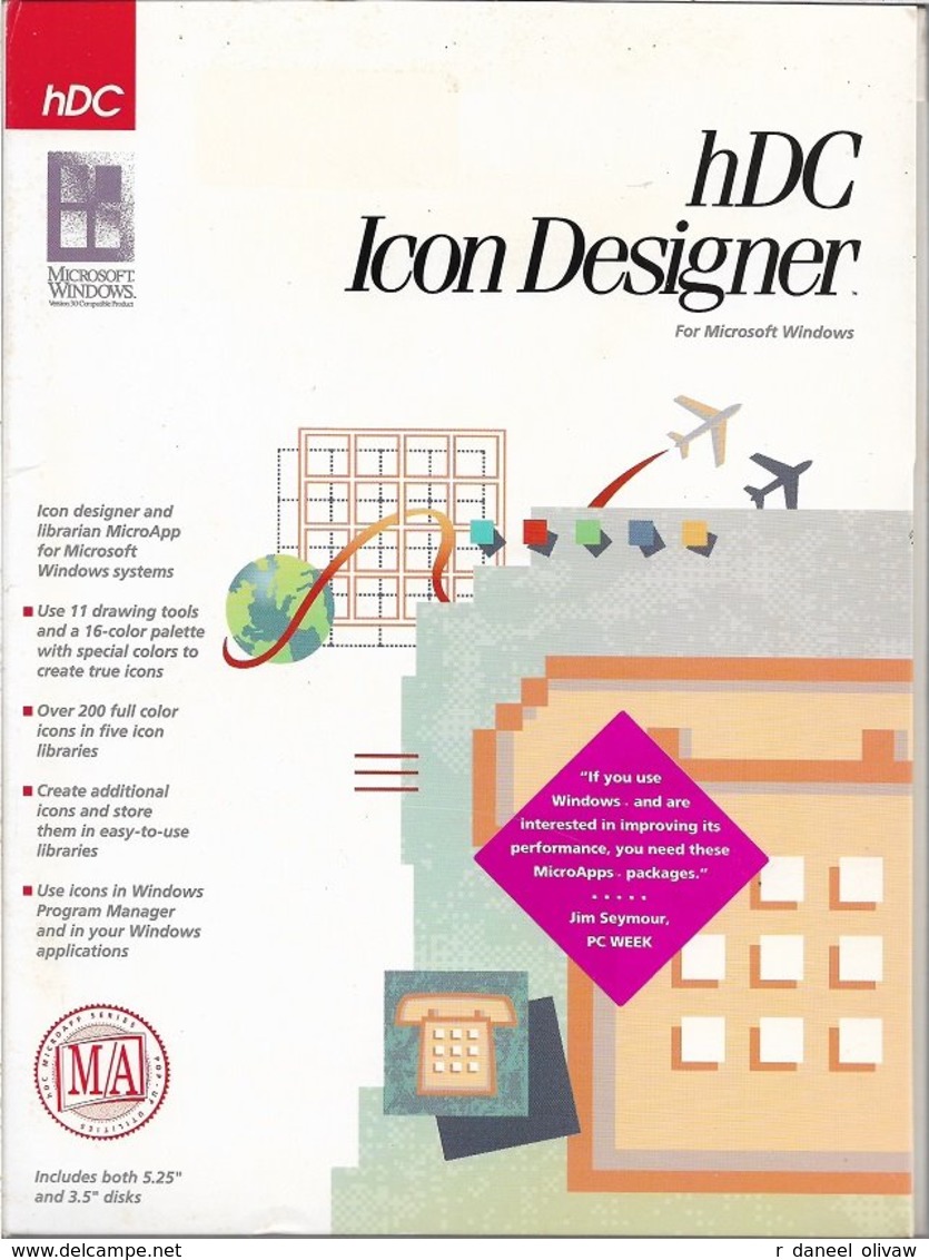 HDC Icon Designer Pour Windows 3.0 Ou Supérieur, En Anglais (1991, TBE+) - Autres & Non Classés