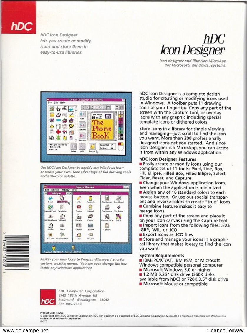 HDC Icon Designer Pour Windows 3.0 Ou Supérieur, En Anglais (1991, TBE+) - Andere & Zonder Classificatie