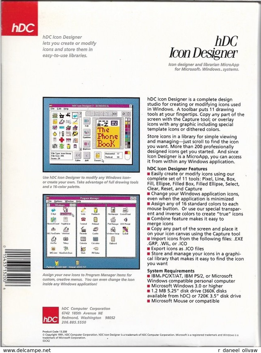 HDC Icon Designer Pour Windows 3.0 Ou Supérieur, En Anglais (1991, TBE+) - Sonstige & Ohne Zuordnung