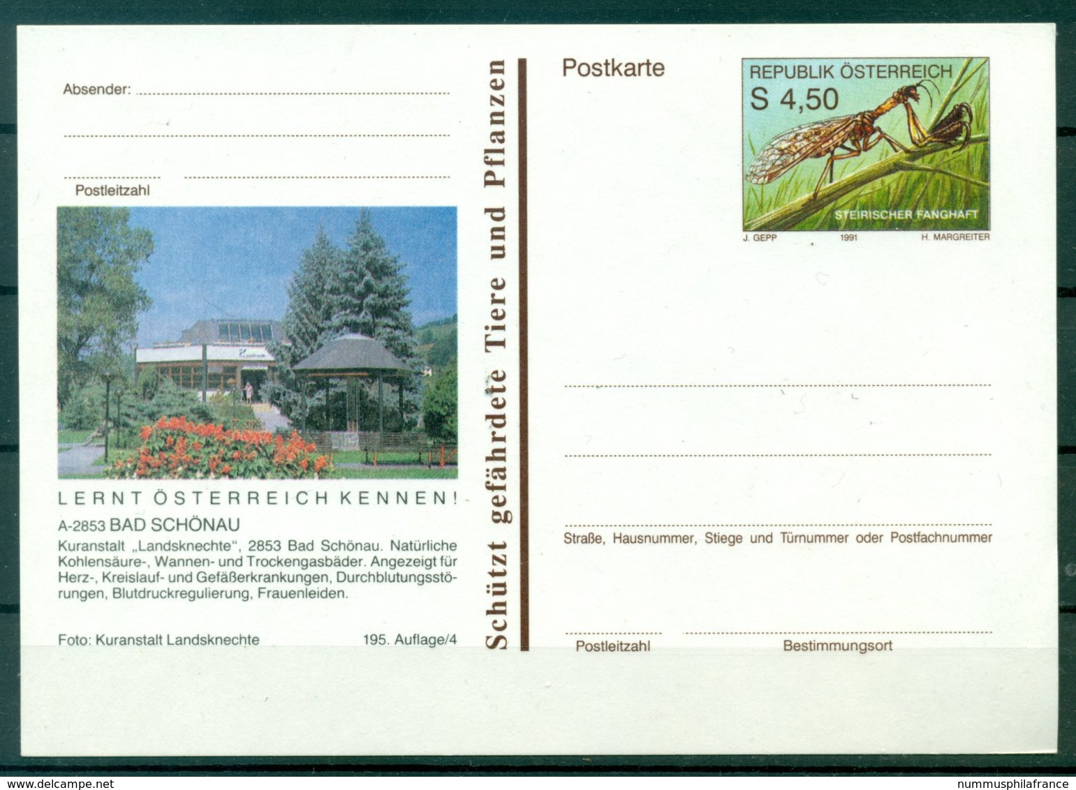 Autriche  1991 - Entier Postal  Bad Schonau - 4,50 S - Autres & Non Classés