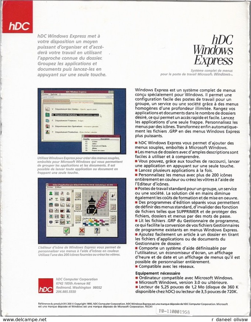 HDC Windows Express Pour Windows 3.0 Ou Supérieur (1990, TBE+) - Autres & Non Classés