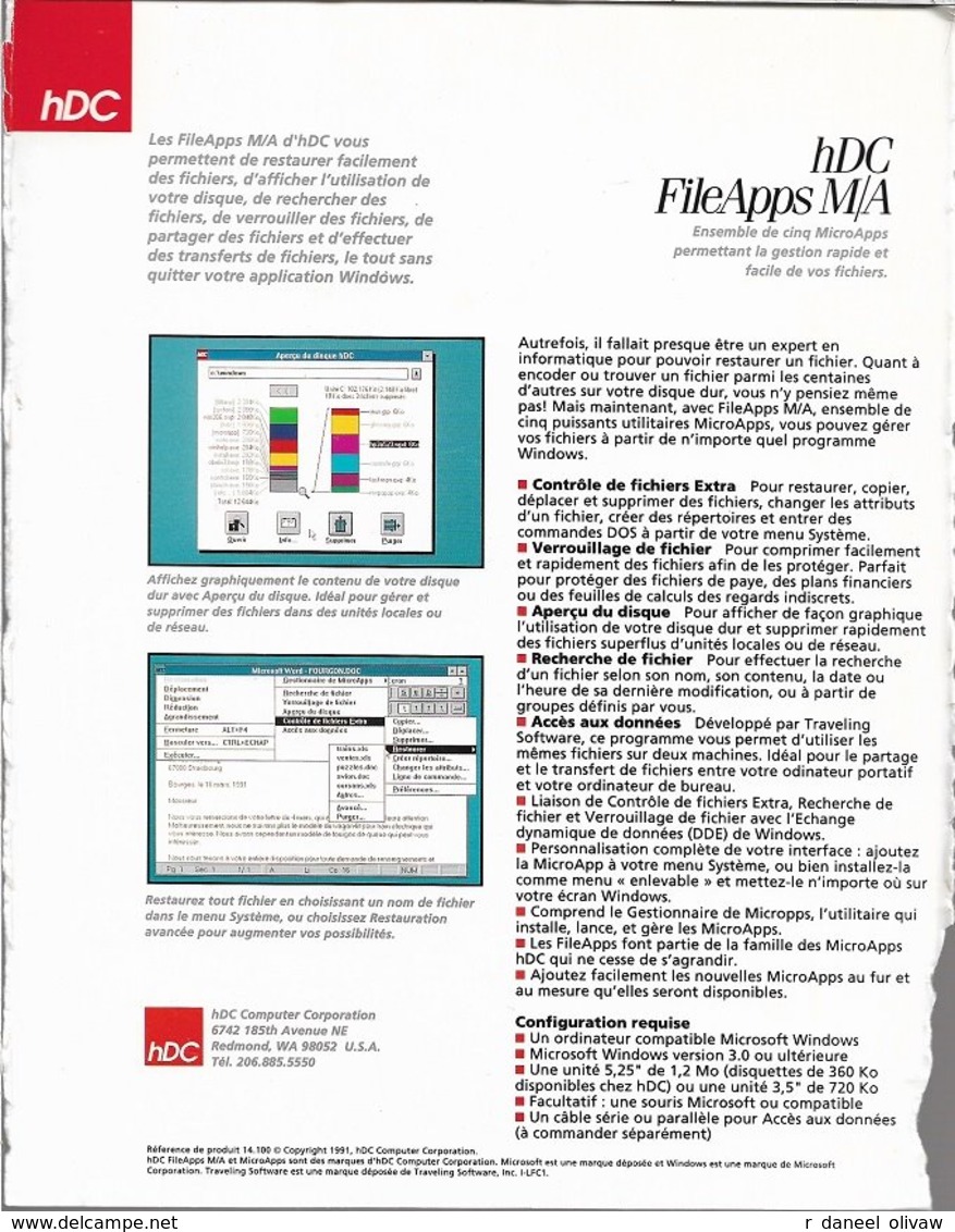 HDC FileApps Pour Windows 3.0 Ou Supérieur (1991, TBE+) - Sonstige & Ohne Zuordnung