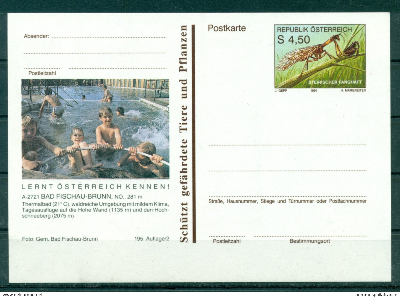 Autriche  1991 - Entier Postal  Bad Fischau-Brunn - 4,50 S - Autres & Non Classés