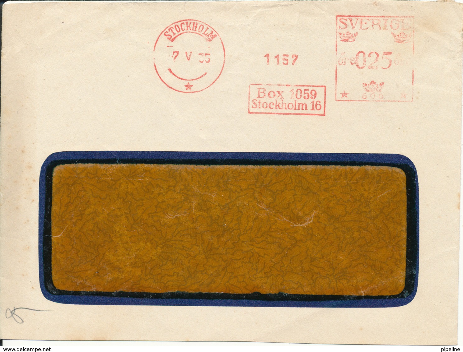 Sweden Cover With Meter Cancel Stockholm 7-5-1935 (Box 1059 Stockholm 16) - Covers & Documents