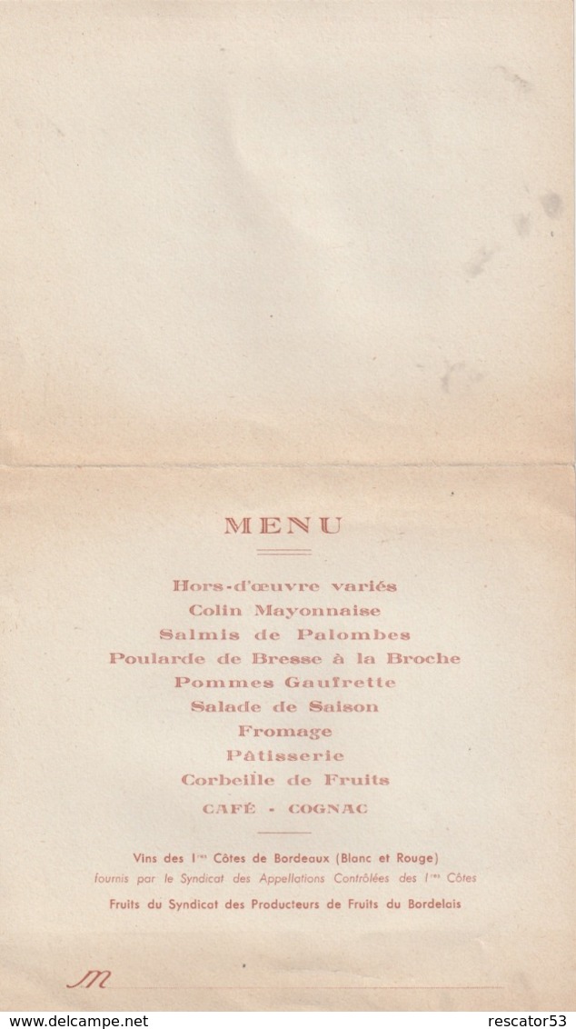 Rare Ville De Latresne Menu D'inauguration De La Nouvelle Mairie 28 Octobre 1951 - Autres & Non Classés