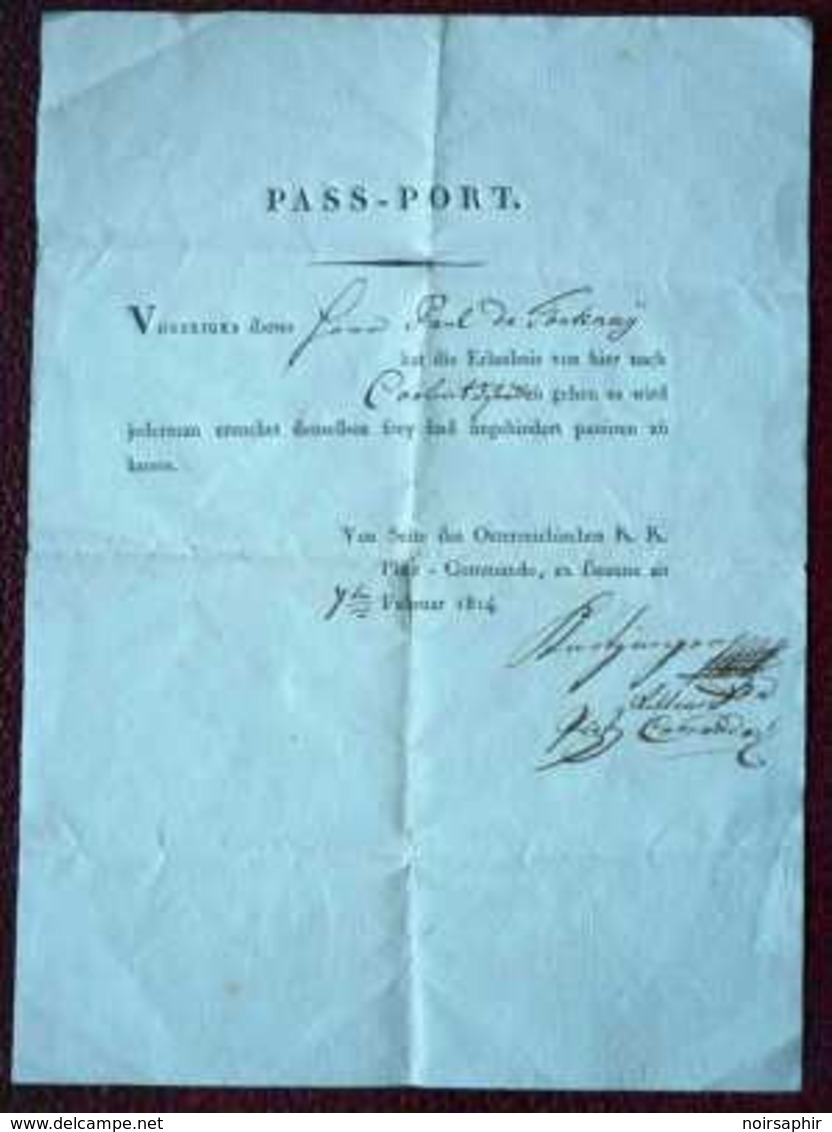 PASS-PORT ARMÉE AUTRICHIENNE BOURGOGNE BEAUNE 1814 PASSEPORT MILITAIRE GUERRE NAPOLEON OSTERREICH PLATZ-COMMANDO - Documents Historiques