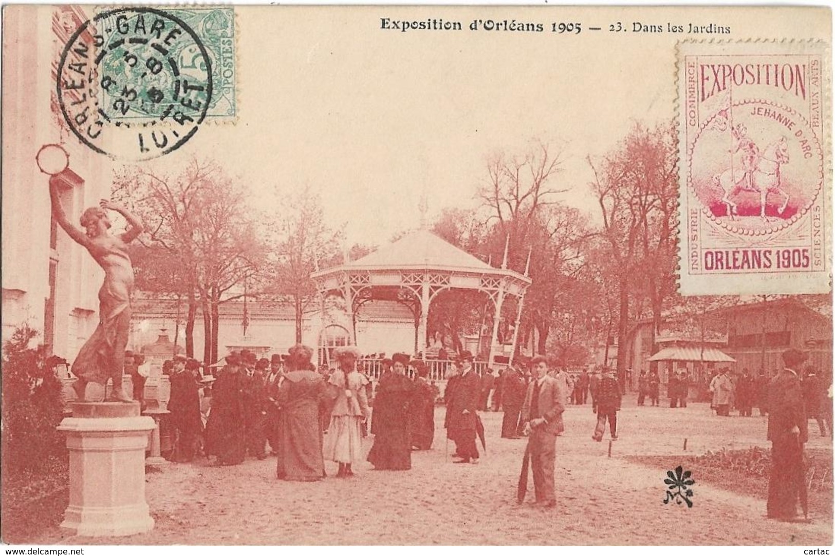 D45 - ORLEANS -EXPOSITION D'ORLEANS 1905 - DANS LES JARDINS -timbre Exposition Orléans 1905-Nombreuses Personnes-Kiosque - Orleans