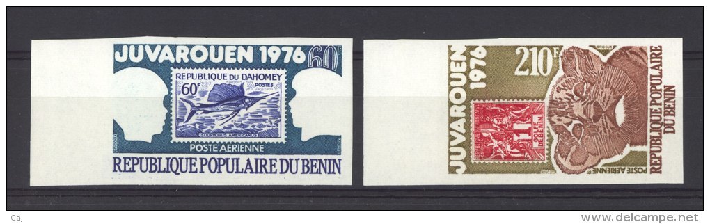 Benin  -  Avion  -  1976  :  Yv  254-55  **  Non Dentelé , Timbre Sur Timbre - Benin – Dahomey (1960-...)