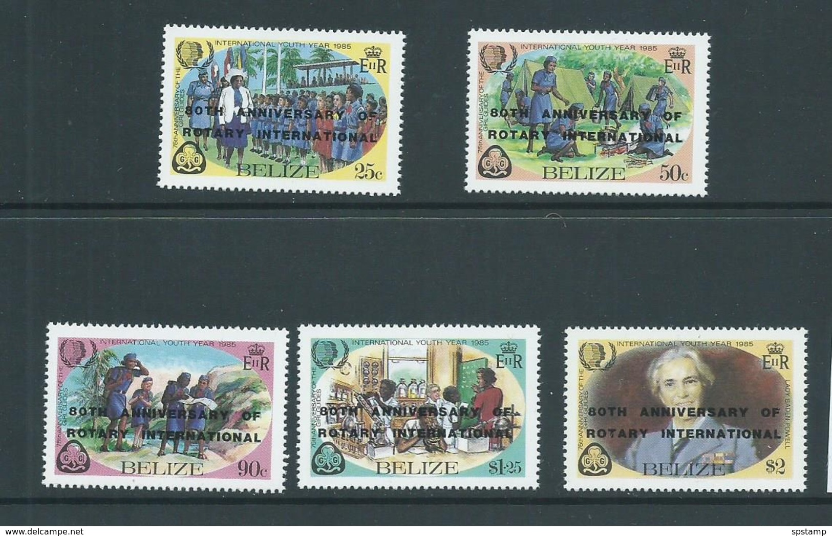 Belize 1985 Rotary Overprints On Girl Guide Anniversary Set Of 5 MNH - Belize (1973-...)