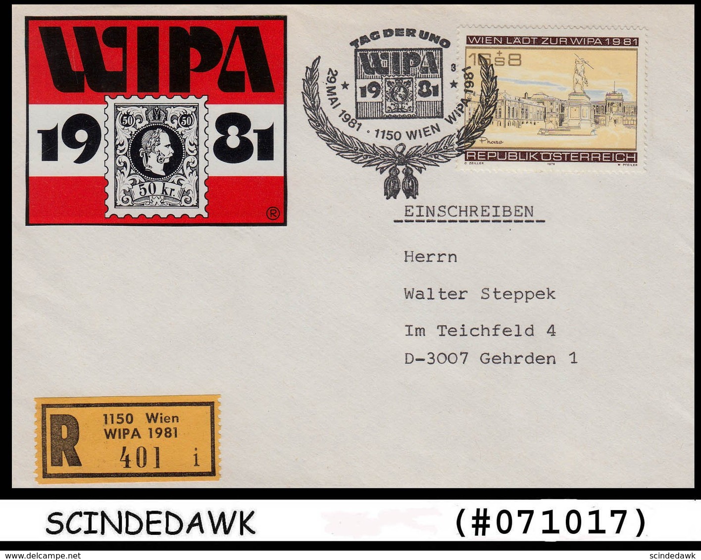 AUSTRIA - 1981 WIPA STAMPS EXHIBITION SPECIAL COVER WITH SPECIAL CANCL. REG - Sonstige & Ohne Zuordnung