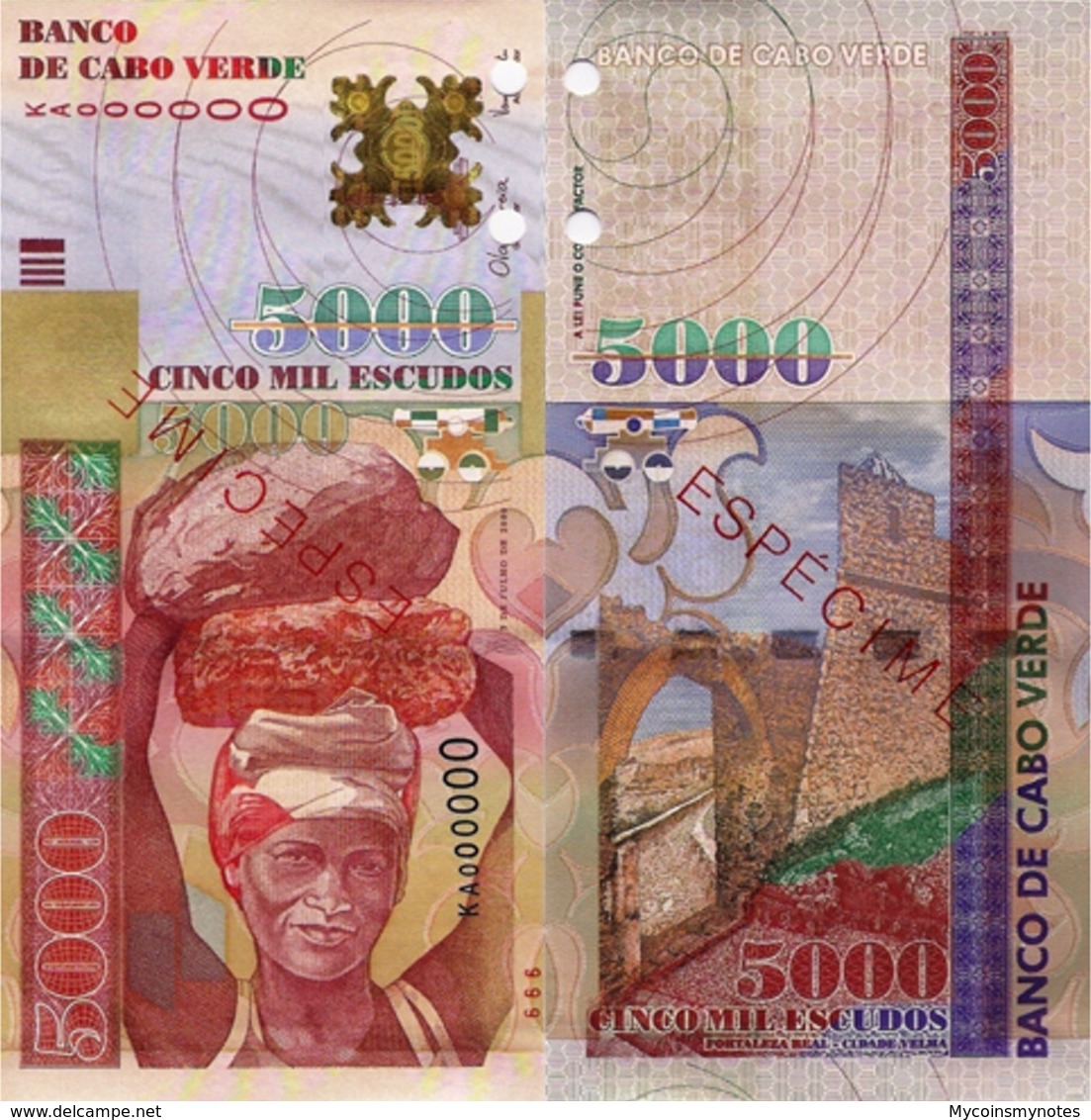 CAPE VERDE 5000 "SPECIMEN" Escudos From 2000, P67s, UNC - Cape Verde