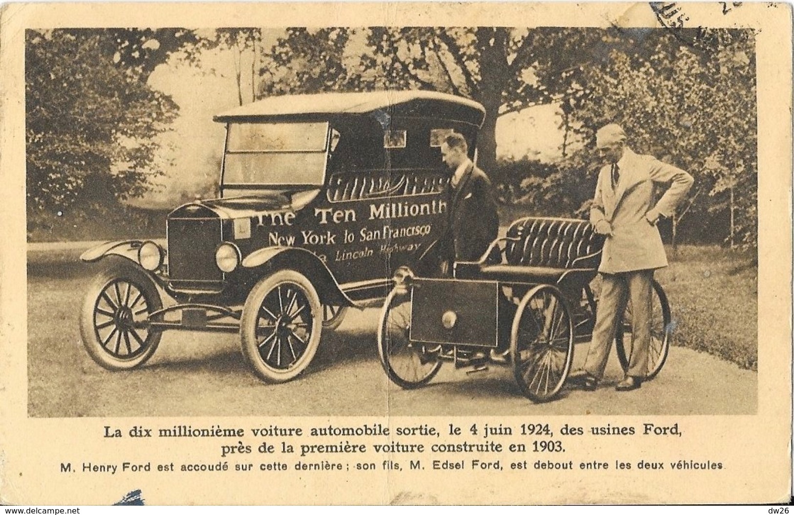 La Dix Millionième Voiture Automobile Sortie Des Usines Ford En 1924 - Henry Ford Et Son Fils Edsel - Passenger Cars