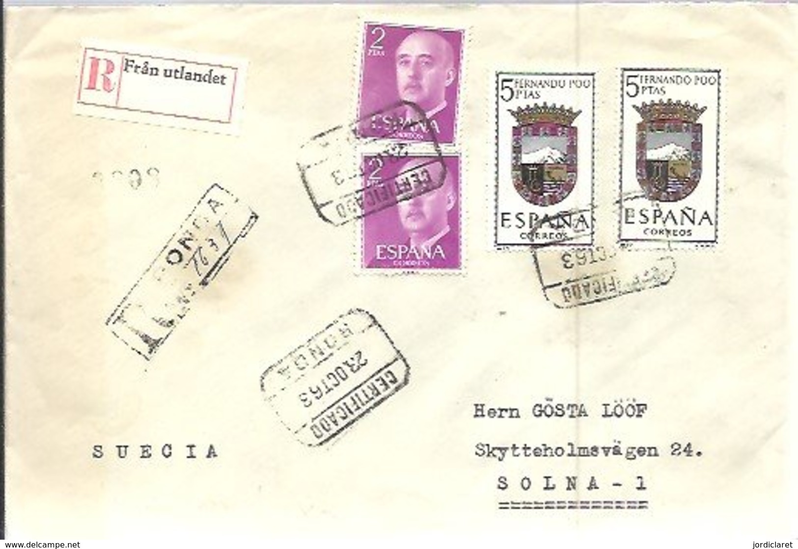 CARTA CERTIFICADA  1963  RONDA - Cartas & Documentos