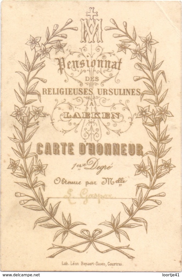 School Pensionnat Des Religieuses Ursulines Laeken , Laken - Erekaart , Carte D'Honneur L. Gaspar - Diplômes & Bulletins Scolaires