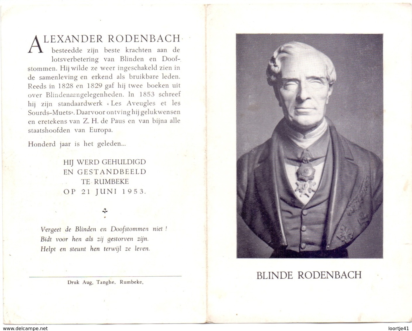 Oprichting Standbeeld Voor Burgemeester Blinde Alexander Rodenbach Te Rumbeke 1953 - Zonder Classificatie