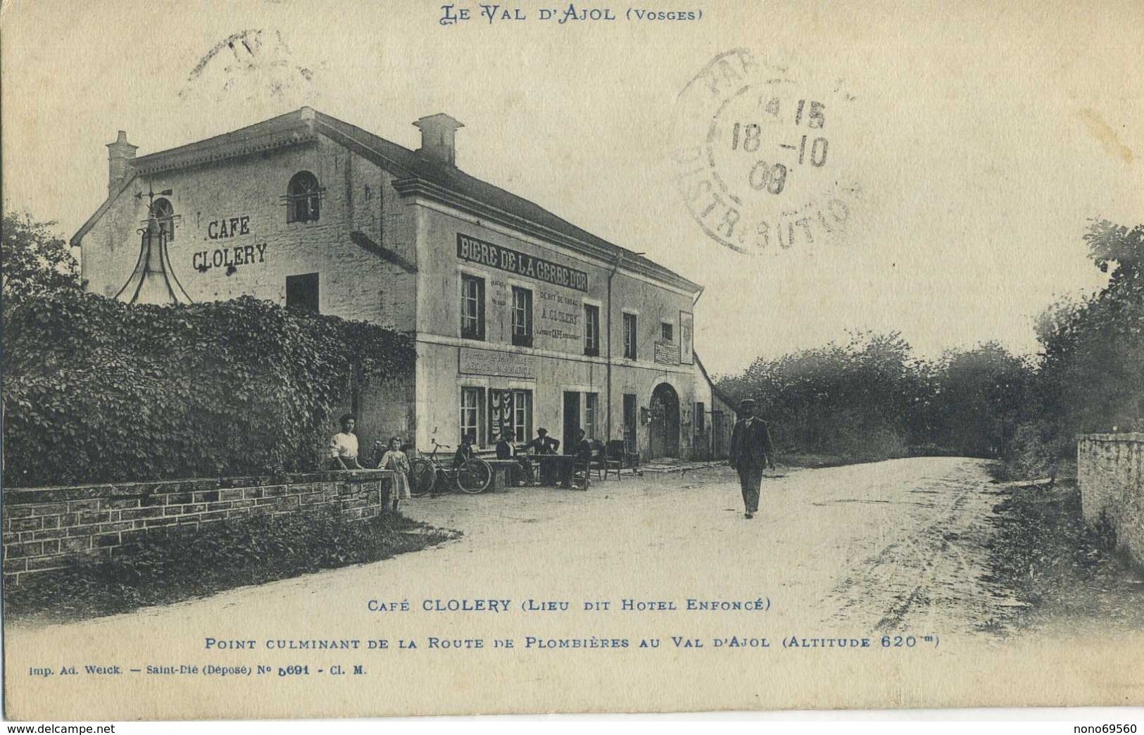 CPA 88 Val D'Ajol Café Cloley Lieu Dit Hotel Enfoncé 1908 - Altri & Non Classificati