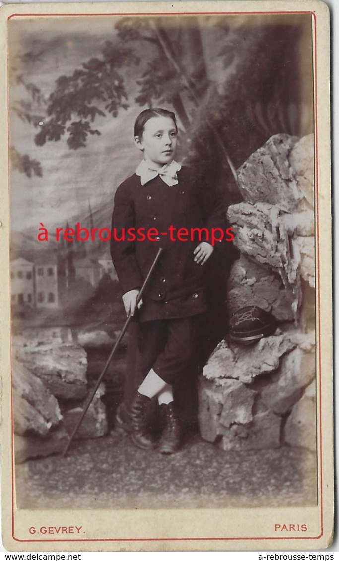 CDV  Jeune Garçon, Décor Montagne-photo Gevrey à Paris - Old (before 1900)