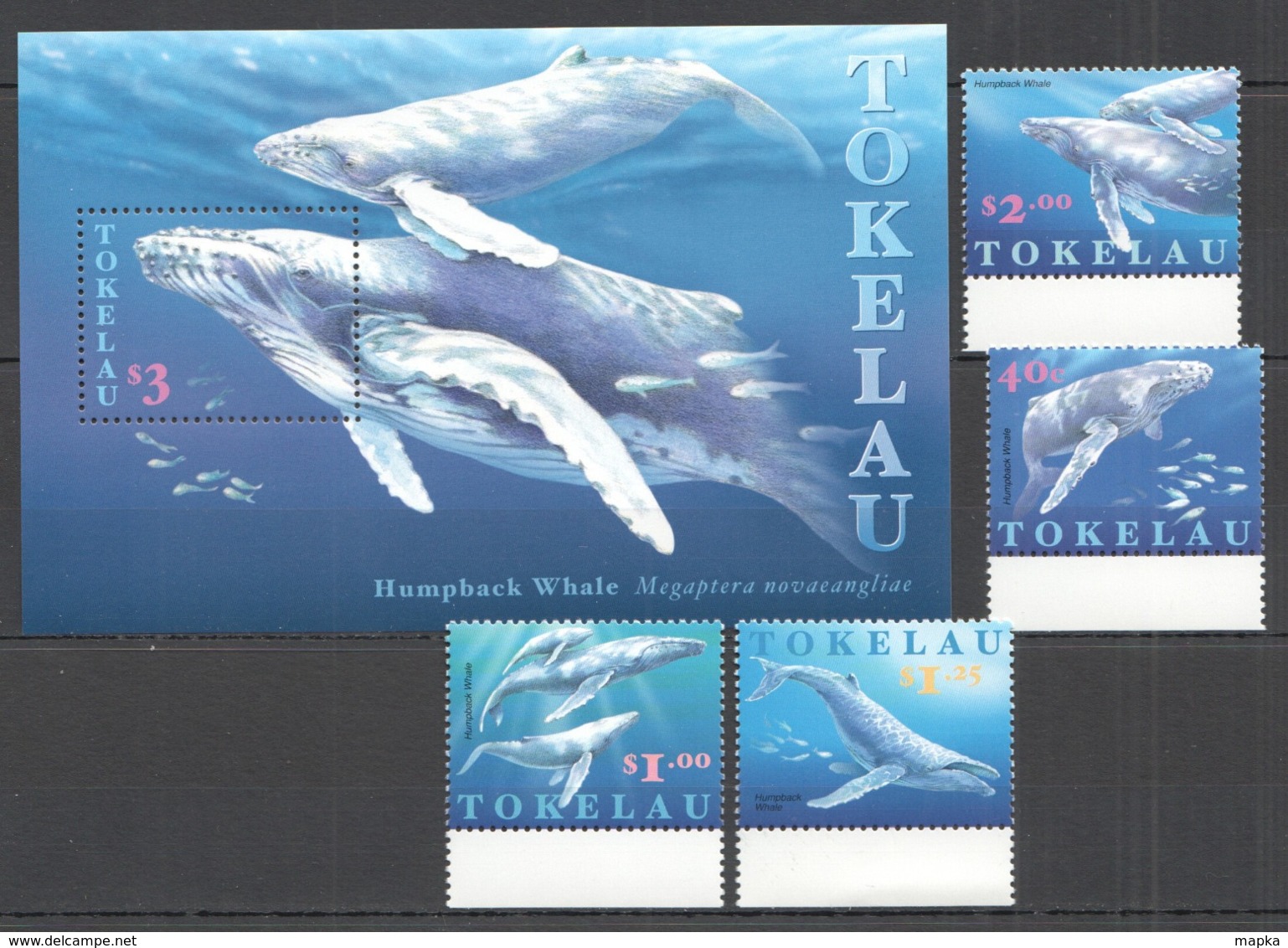 A505 1997 TOKELAU FAUNA MARINE LIFE HUMPBACK WHALE #244-47 SET+BL MNH - Whales