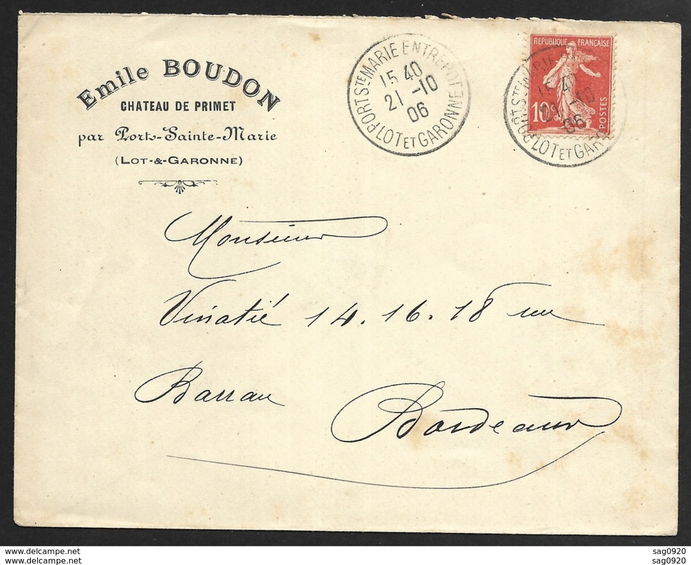 Lot Et Garonne-Enveloppe Avec Cachet De Port Sainte Marie Sur N°134 - 1877-1920: Période Semi Moderne