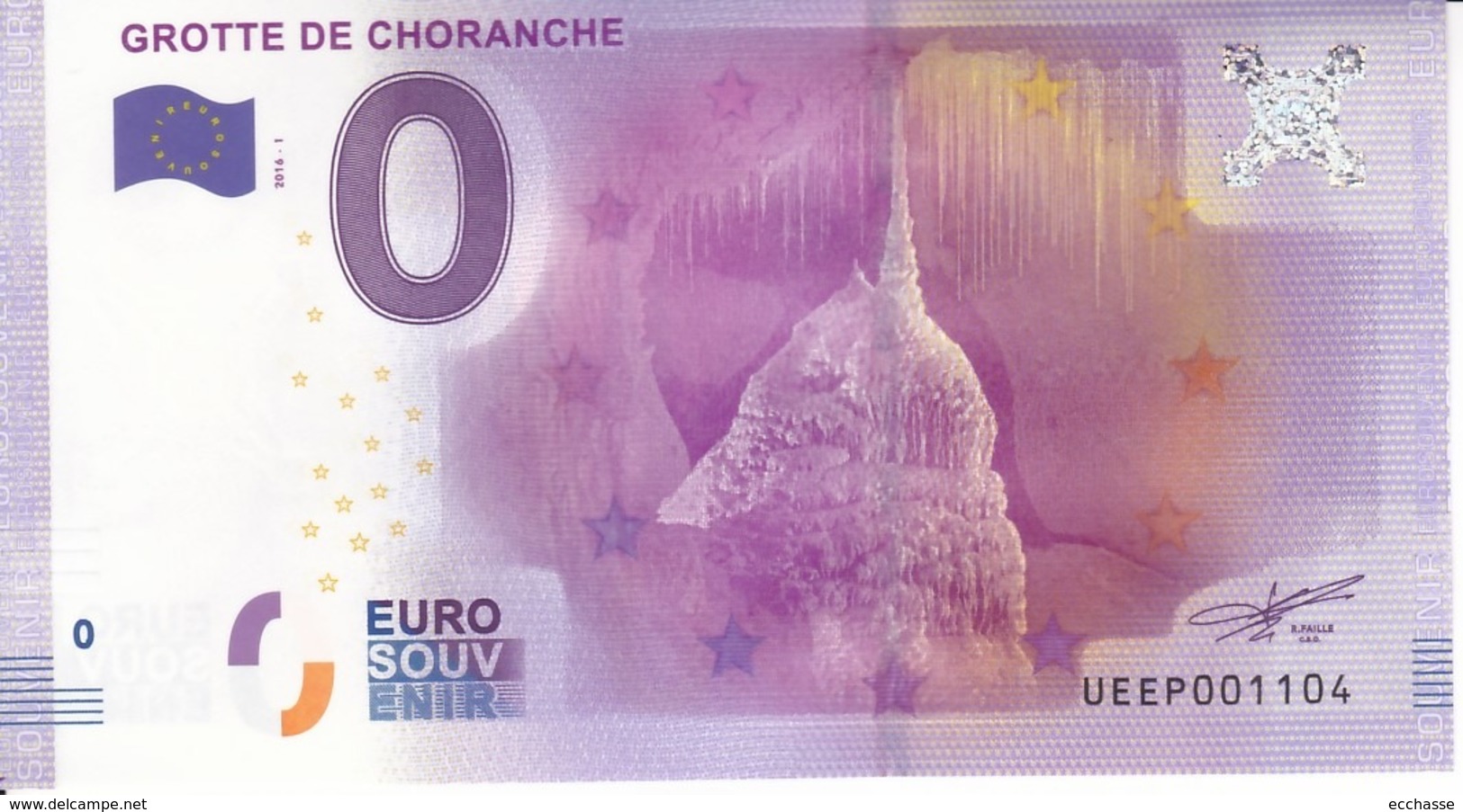 Billet Touristique 0 Euros Grotte De Choranche UEEP001104 - Specimen