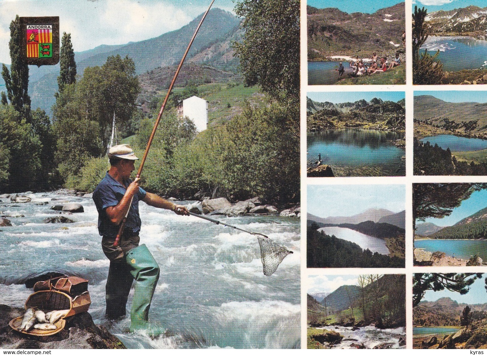 Timbre S/ C.P.M. ANDORRE. 0.30 Violet / Vert .Croix Gothique MERITXELL (Pêche à La Ligne) Rivières & Lacs Des Vallées - Cartas & Documentos