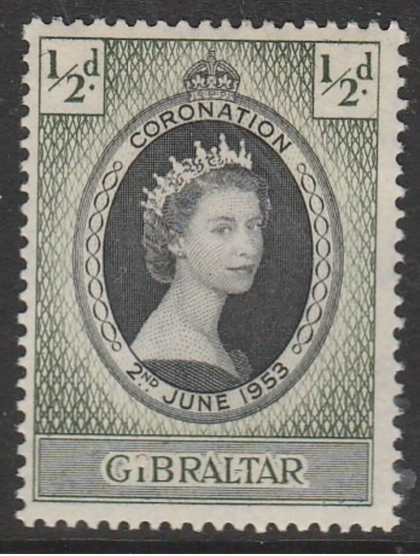 Gibraltar 1953 Coronation Of Queen Elizabeth II ½ P Green/black MM - Gibraltar