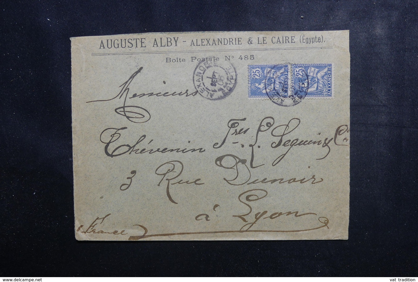 ALEXANDRIE - Enveloppe Commerciale D'Alexandrie Pour La France En 1906, Affranchissement Mouchons En Paire - L 45009 - Covers & Documents