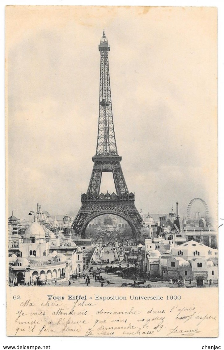 Cpa: 75 PARIS Exposition Unverselle 1900 - La Tour Eiffel  1902 N° 62 (précurseur) - Expositions