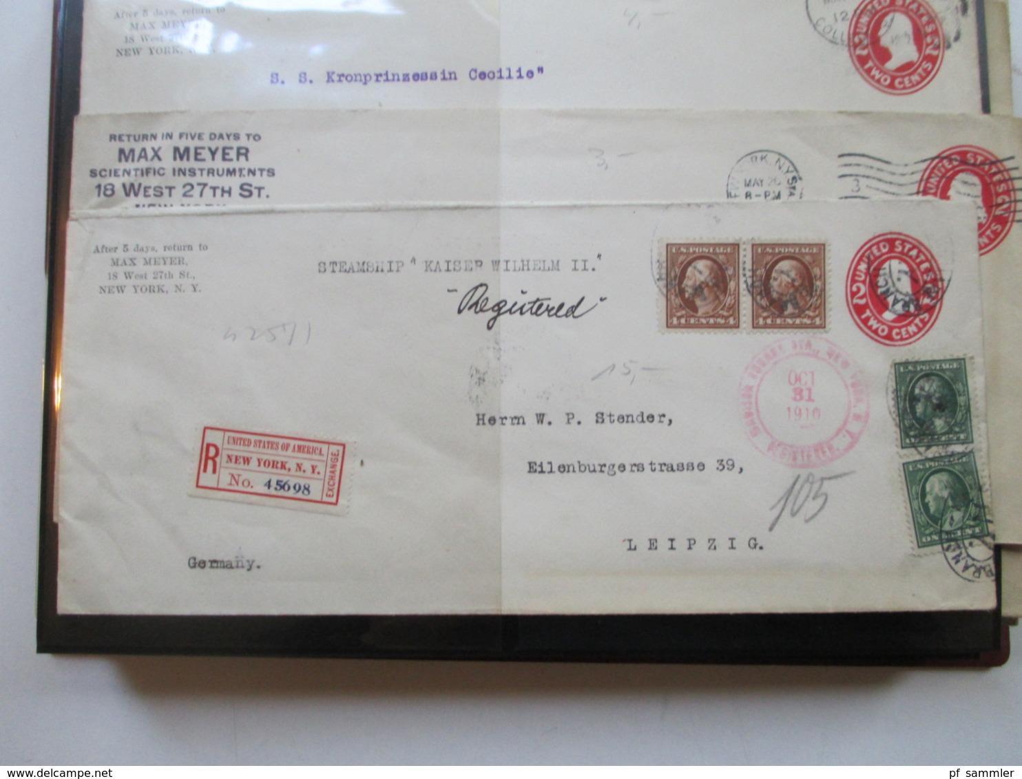 USA Belege / Ganzsachen Sammlung ab 1878 - 1920er Jahre Firmenkorrespondenz nach Leipzig! Interessante Belege! 90 Stk