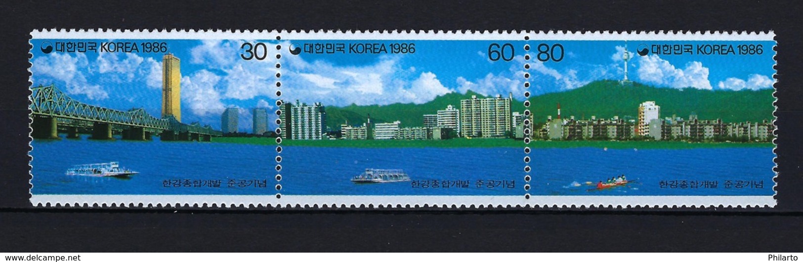 1986 COREA DEL SUR - MICHEL 1471/1473 MNH** NUEVOS UNIDOS SIN FIJASELLO - SEUL PROYECTO RÍO HAN - Corea Del Sur