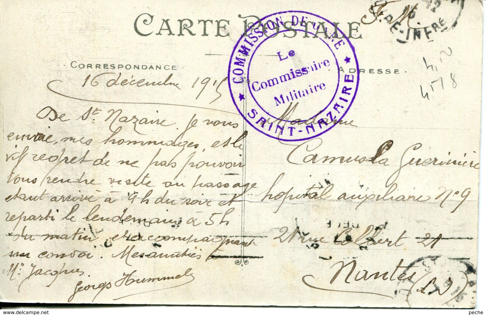 N°4420 -cachet Commission De  Gare -Saint Nazaire- - Guerra De 1914-18