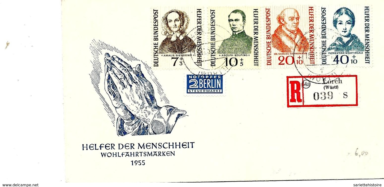 SH 0140. N° Mi 222/225. Wohlfahrt 1955. S/FDC En RECOMMANDE De LORCH. TB - Covers & Documents