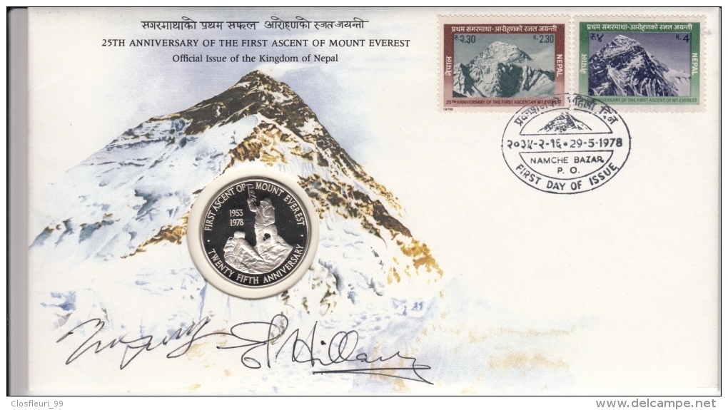 Everest : Original Signed Tenzing & Edmund Hillary 1978 -  Alpinisme. Dans Coffret), Médaille. Certified. - Bergsteigen